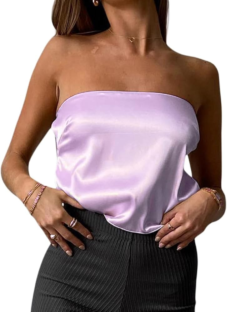 KMBANGI Women Strapless Crop Top Sexy Sleeveless Tube Top Bustier Low Cut Backless Bandage Tanks ... | Amazon (US)