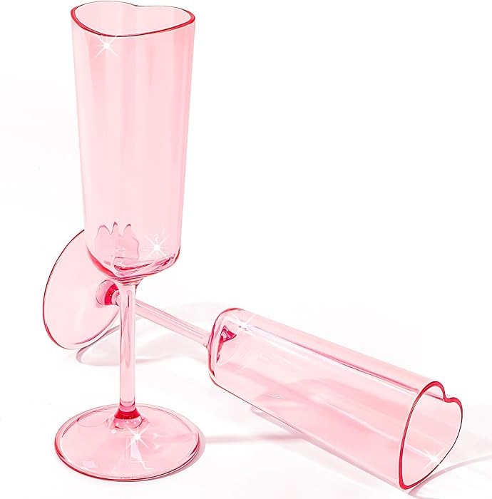 Valentines Day Pink Couple Glasses Set of 2, 6 oz Heart Shaped Champagne Flutes Romantic Valentin... | Amazon (US)