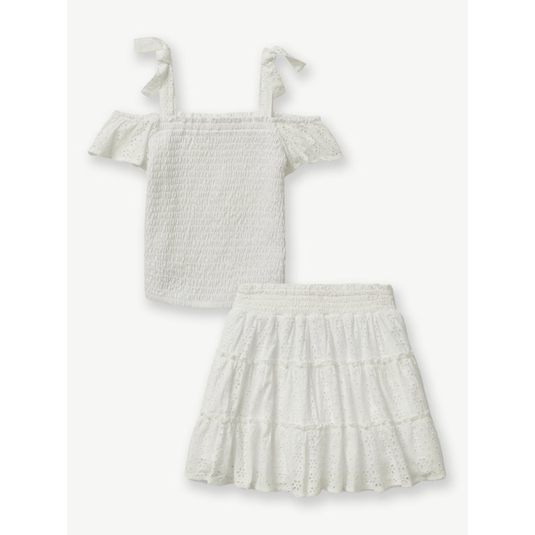 Justice Girls Smocked Cold Shoulder Ruffled 2-Piece Outfit Set, Sizes XS-XLP | Walmart (US)