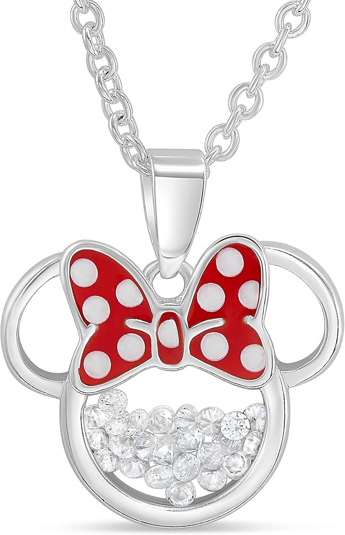 Disney Women and Girls Birthstone Jewelry - Minnie Mouse Cubic Zirconia Shaker Pendant Necklace, ... | Amazon (US)