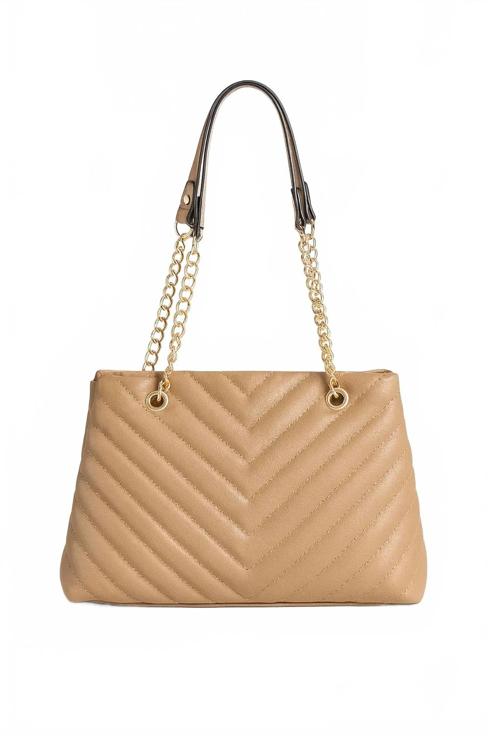Women's Quilted Tote Bag With Wallet In Tan | Shop Simon