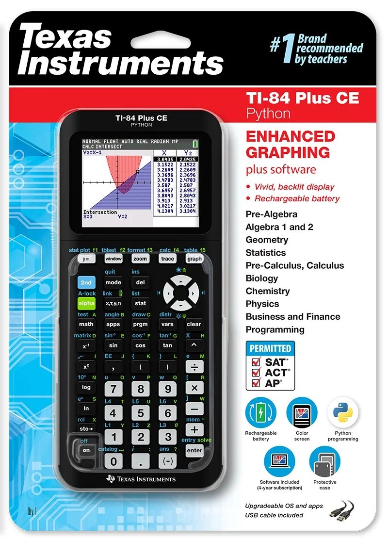 Texas Instruments TI-84 Plus CE Graphing Calculator High School and College, Black | Walmart (US)