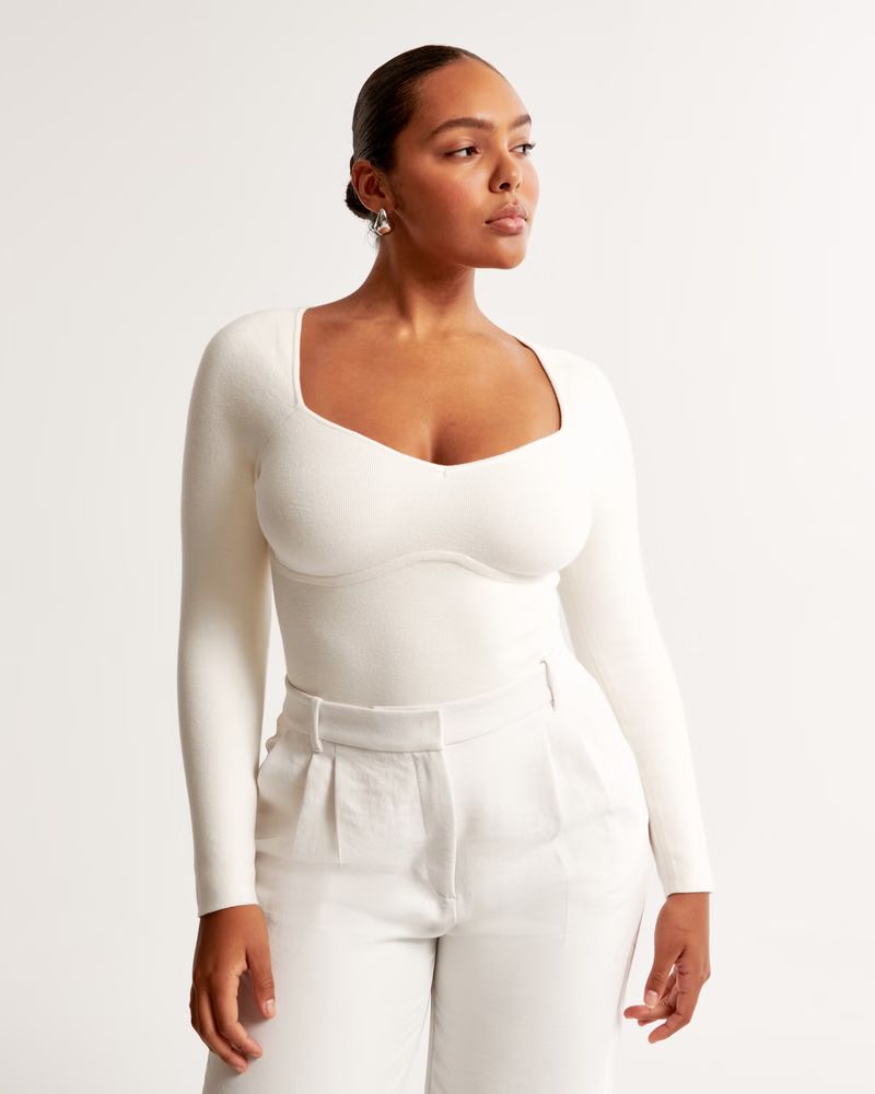 Women's Long-Sleeve Sweetheart Sweater Bodysuit | Women's Tops | Abercrombie.com | Abercrombie & Fitch (US)