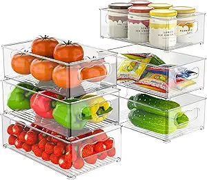 Refrigerator Organizer Bins - 6 Pack Fridge Organizers and Storage Clear, Three Size Clear Stacka... | Amazon (US)