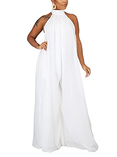 Amazon.com: Ekaliy Women's Sexy Summer Jumpsuit Halter Neck Sleeveless Chiffon Wide Leg Long Pant... | Amazon (US)