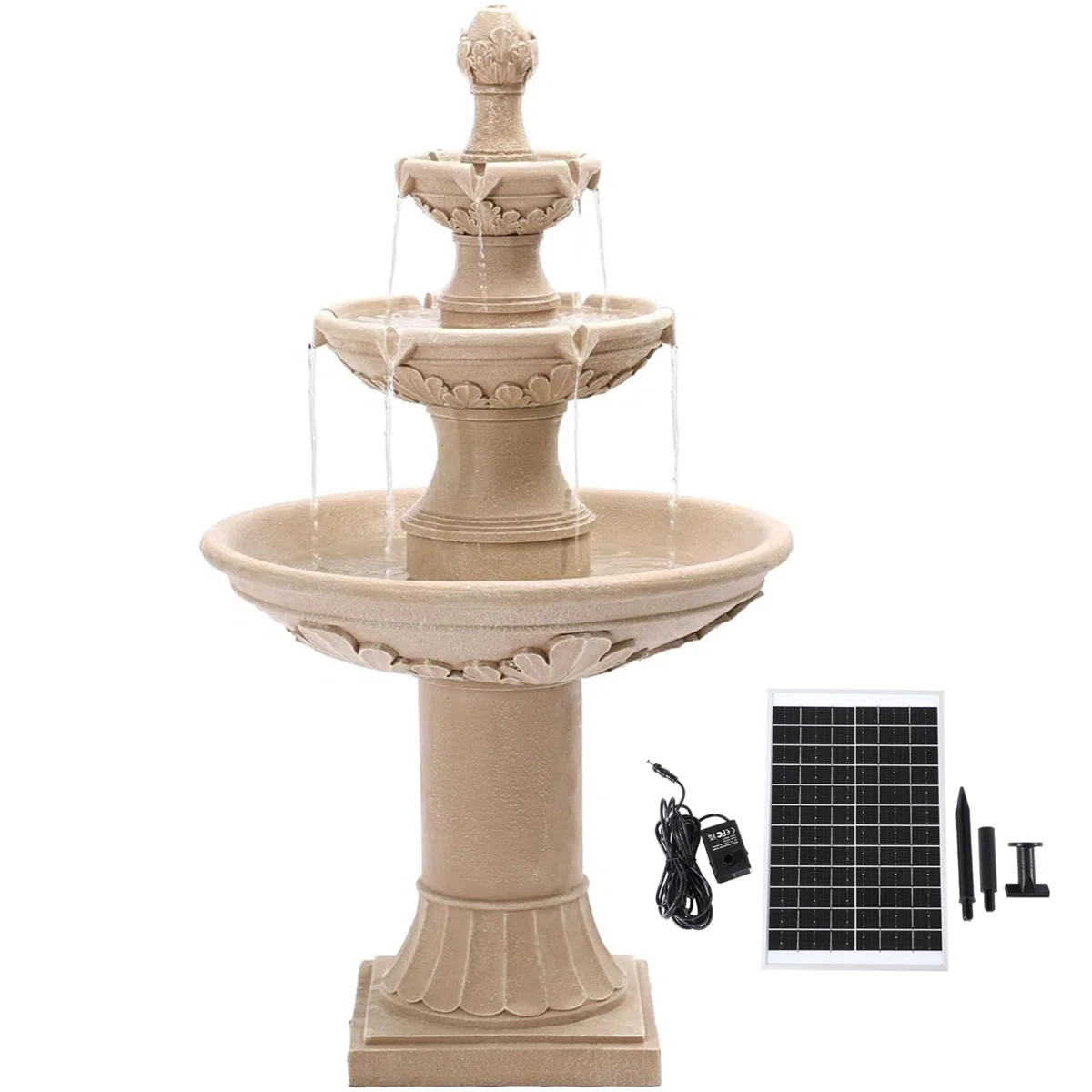 Outdoor Solar Water Fountains, 48.4''h Italian Style Garden Fountains And Waterfalls Outside, 3-t... | Wayfair North America