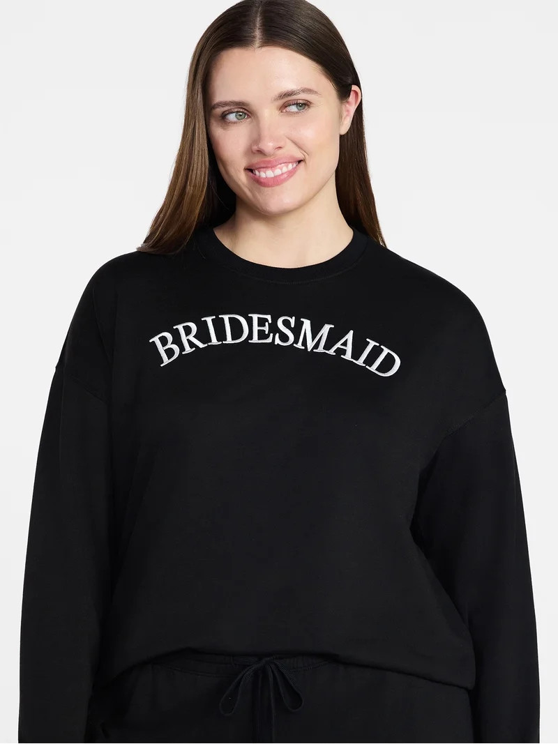 Joyspun Women's French Terry Knit Bridal Sleep Top with Long Sleeves, Sizes XS-3X | Walmart (US)