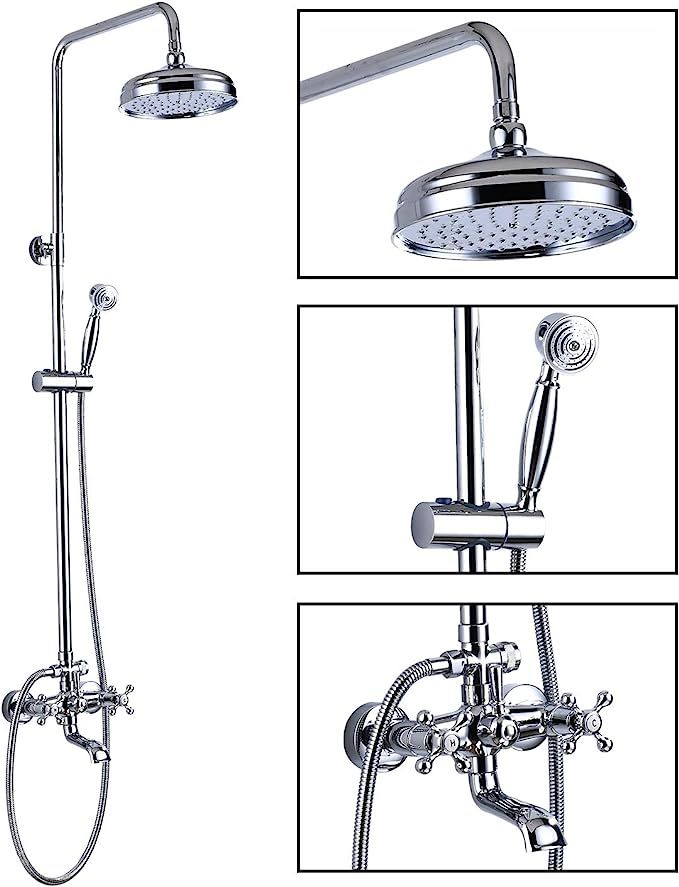 Shower Faucet Sets 8 Inch Rainfall Shower Head Triple Function 2 Cross Tub Faucet Knobs Mixer Sho... | Amazon (US)