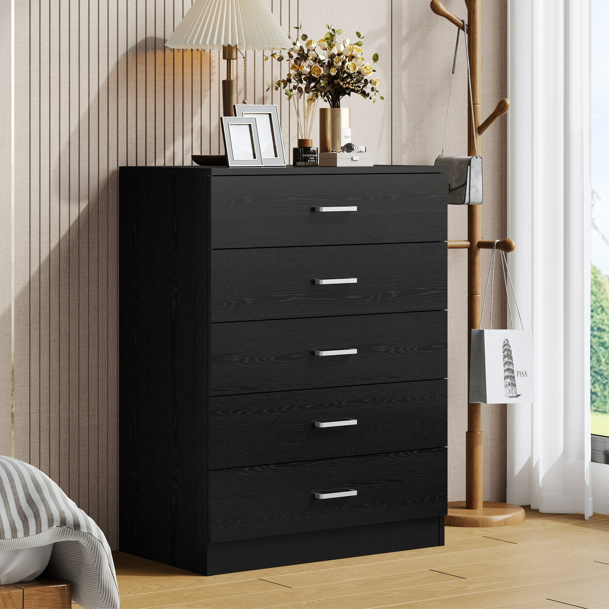 PAPROOS Black 5 Drawer Dresser, Chest of Drawers for Bedroom, Modern Storage Cabinet Dresser Orga... | Walmart (US)