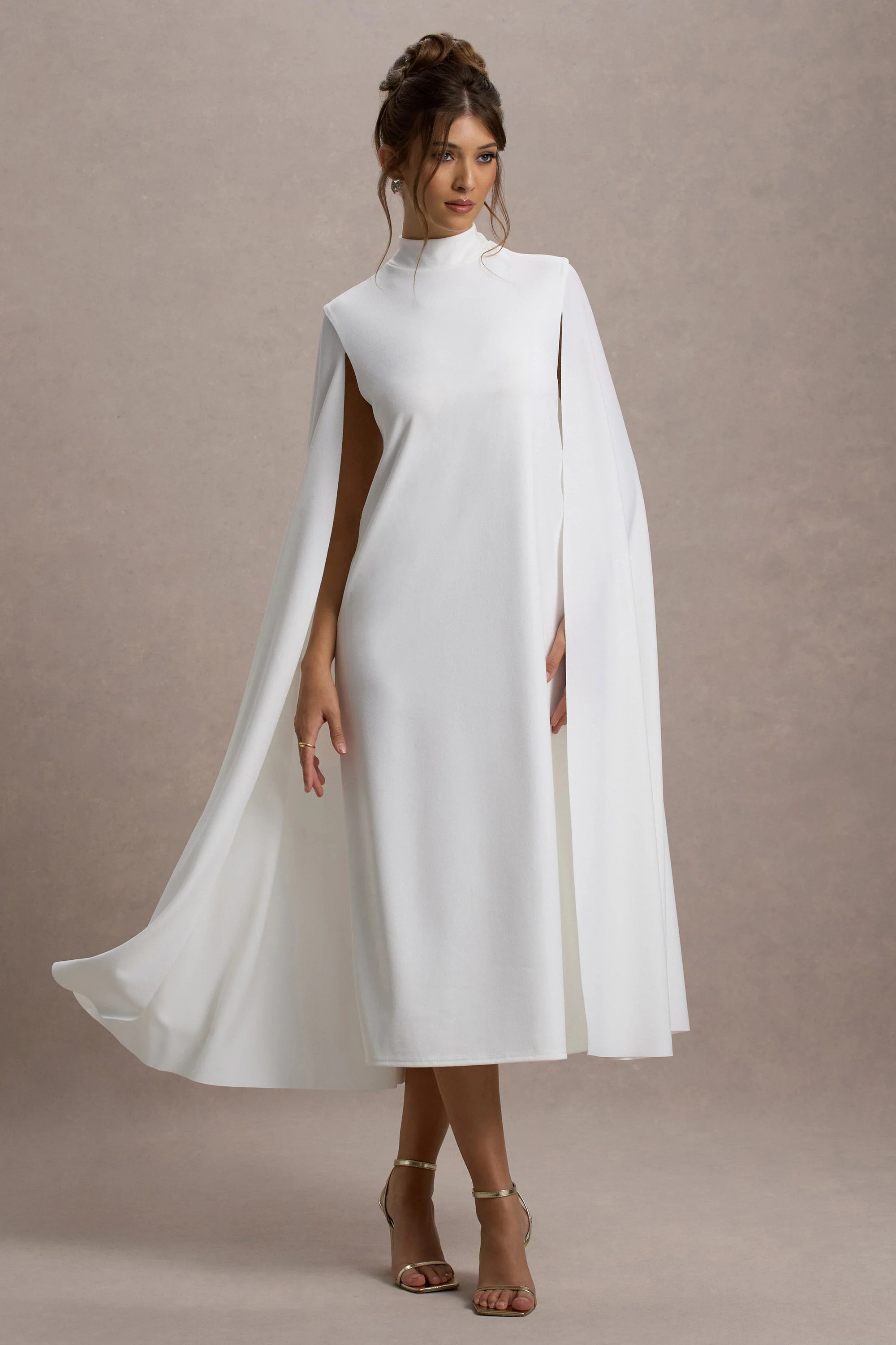 Carnation  White Long-Sleeve Midi Dress With Cape | Club L London