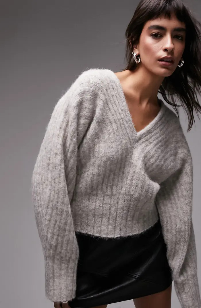 V-Neck Ovoid Sleeve Rib Sweater | Nordstrom