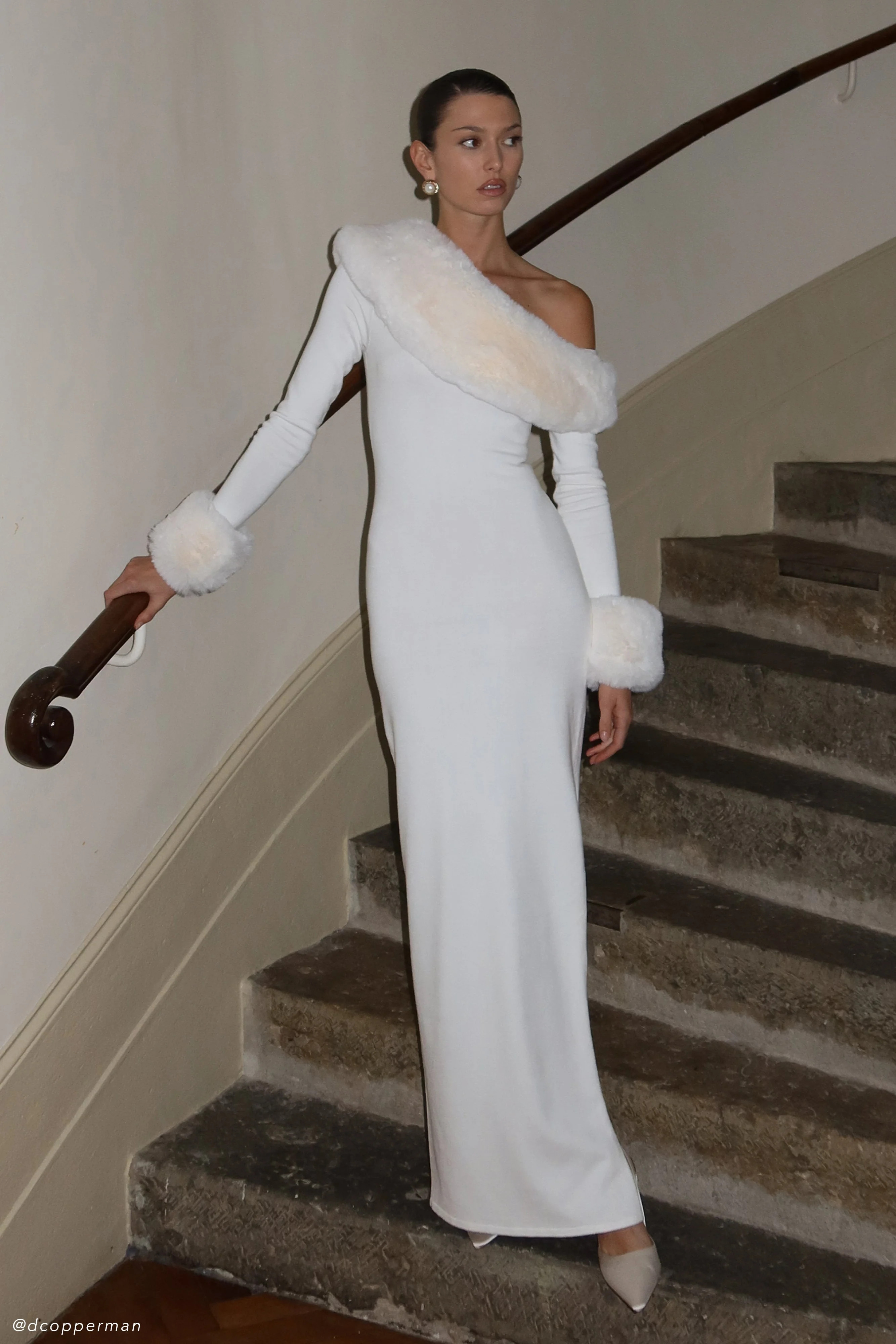 Karleigh Faux Fur Knit Maxi Dress - Ivory | MESHKI US