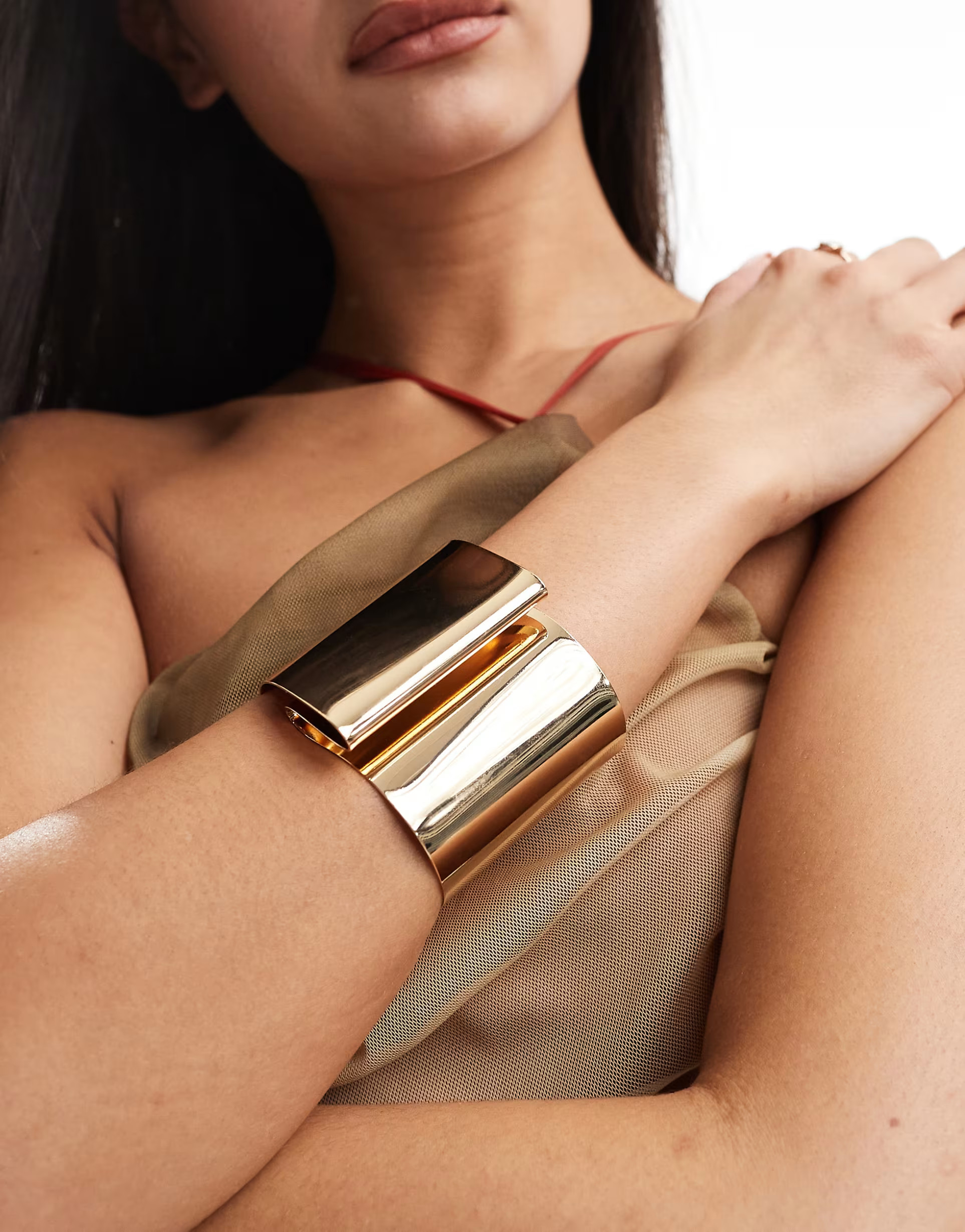 ASOS DESIGN cuff bracelet with folded detail in gold tone | ASOS (Global)