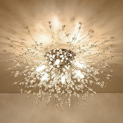 HMVPL Flush Mount Ceiling Lights, Modern Gold Crystal Sputnik Firework Close to Ceiling Lamp LED ... | Amazon (US)