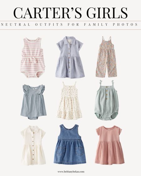 Toddler and baby girls outfits for spring and summer. These outfits are great options for little girls and baby girls for family photos. 

Family picture outfits - neutral outfits - carters - summer toddler girl outfits - summer baby girl outfits - summer girl - baby girl dress - gauze dress - linen dress - denim dress 

#LTKbaby #LTKfamily #LTKkids