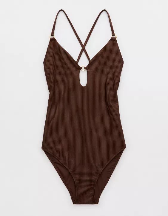 Aerie Shine Rib Keyhole One Piece Swimsuit | American Eagle Outfitters (US & CA)