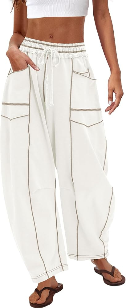 Nirovien Womens Barrel Sweatpants High Waisted Wide Leg Pants Drawstring Athletic Baggy Pants Lou... | Amazon (US)