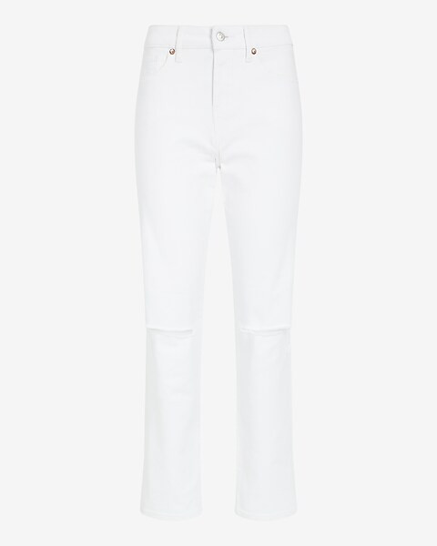 Mid Rise White Ripped Boyfriend Jeans | Express