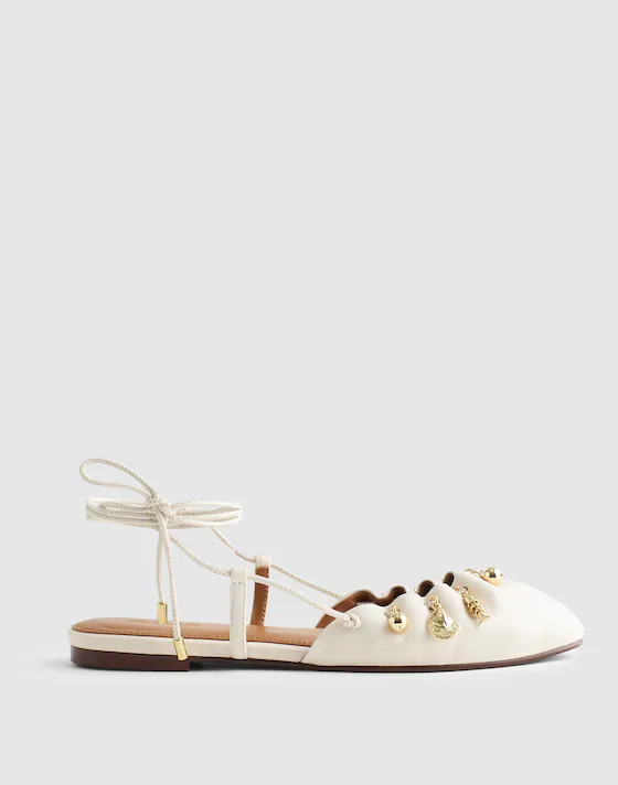 Madewell x Shopbop Greta Ruched Ankle-Tie Flat in Leather | Madewell