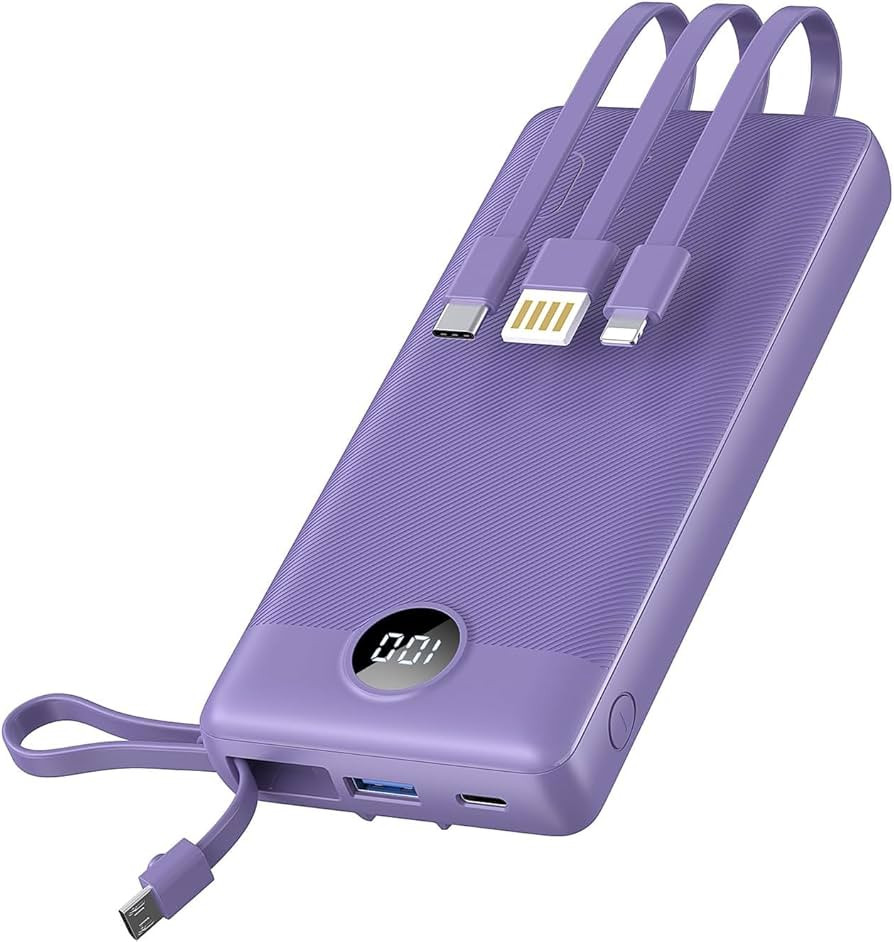 VRURC Portable Charger with Built in Cables, 22.5W Fast Charging 20000mAh USB C Power Bank, LED D... | Amazon (US)