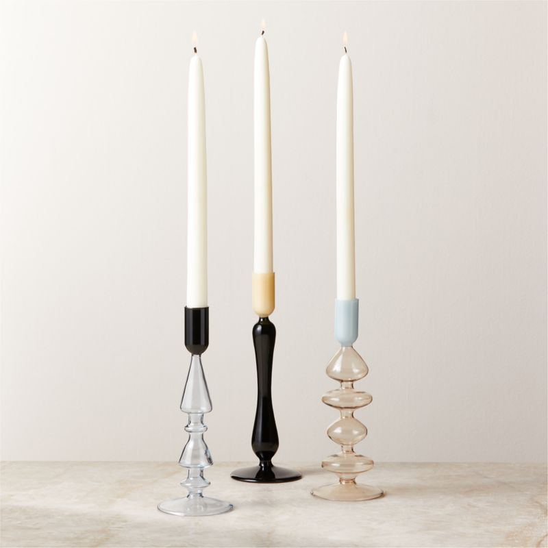Kava Cool Toned Glass Taper Candle Holder Set of 3 + Reviews | CB2 | CB2