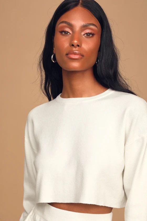 So Thoughtful White Ribbed Knit Cropped Pullover Sweater | Lulus (US)