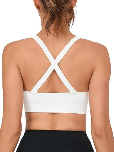 RUNNING GIRL White Sports Bras for Women,Crisscross Back Seamless Padded High Support Sports Bra with Removable Pads(2984White_M) | Amazon (US)