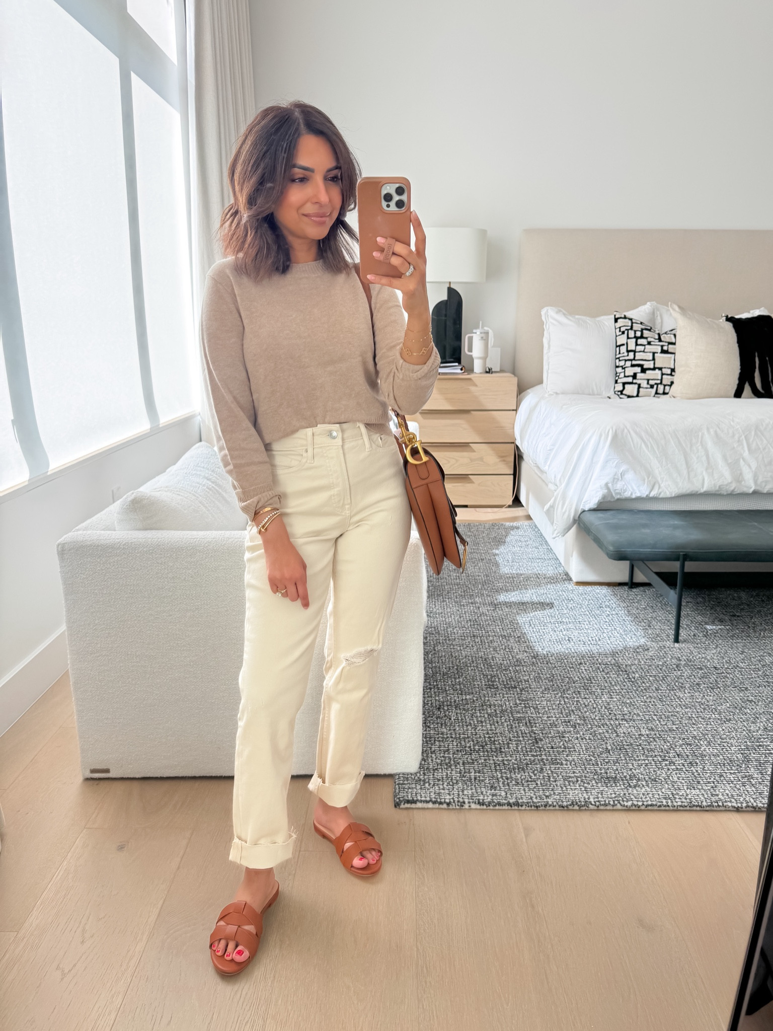 Wearing a size small in J crew cashmere top & 0 short In free assembly denim. Walmart sandals run TTS & SO comfortable! 

#LTKstyletip #LTKSeasonal #LTKshoecrush