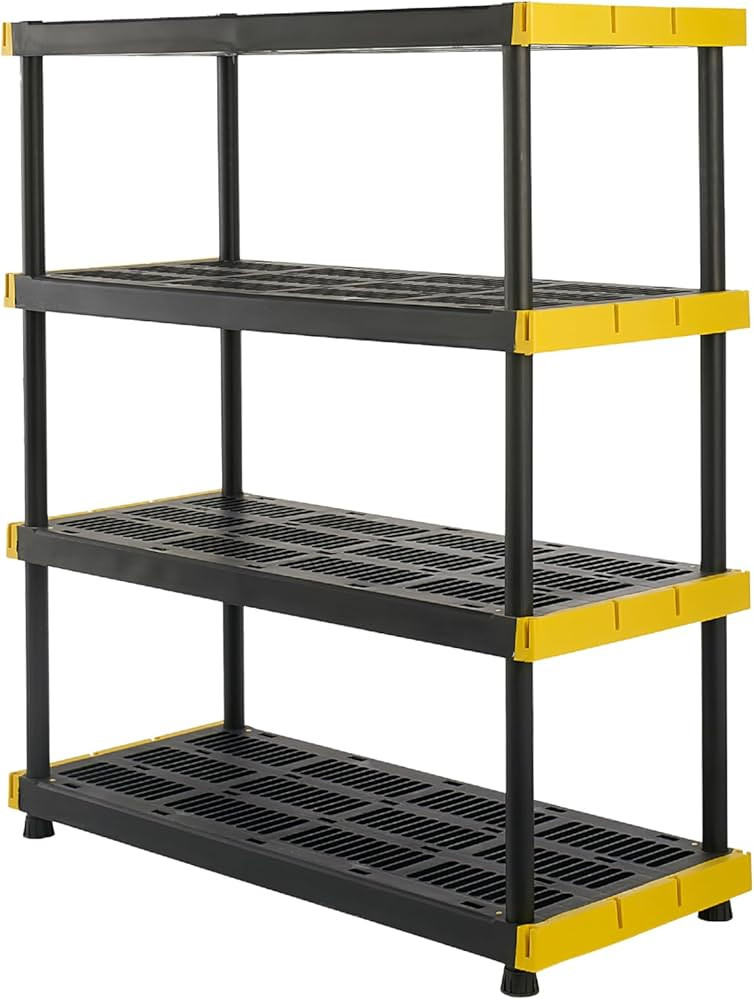 BLACK & YELLOW, 4-Tier Heavy Duty Plastic Storage Shelving Unit, 200lbs/shelf (55"H x 48"W x 20"D... | Amazon (US)