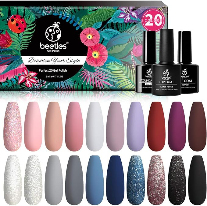 Beetles 20 Pcs Gel Nail Polish Kit, Modern Muse Collection Soak off Nail Lamp Nude Gray Pink Blue... | Amazon (US)