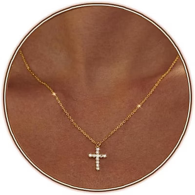 Tiny Cubic Zirconia Cross Necklace: 18K Gold/Silver Plated Dainty Layered Pendant For Women, Minimalist Faith Jewelry Gift | Target