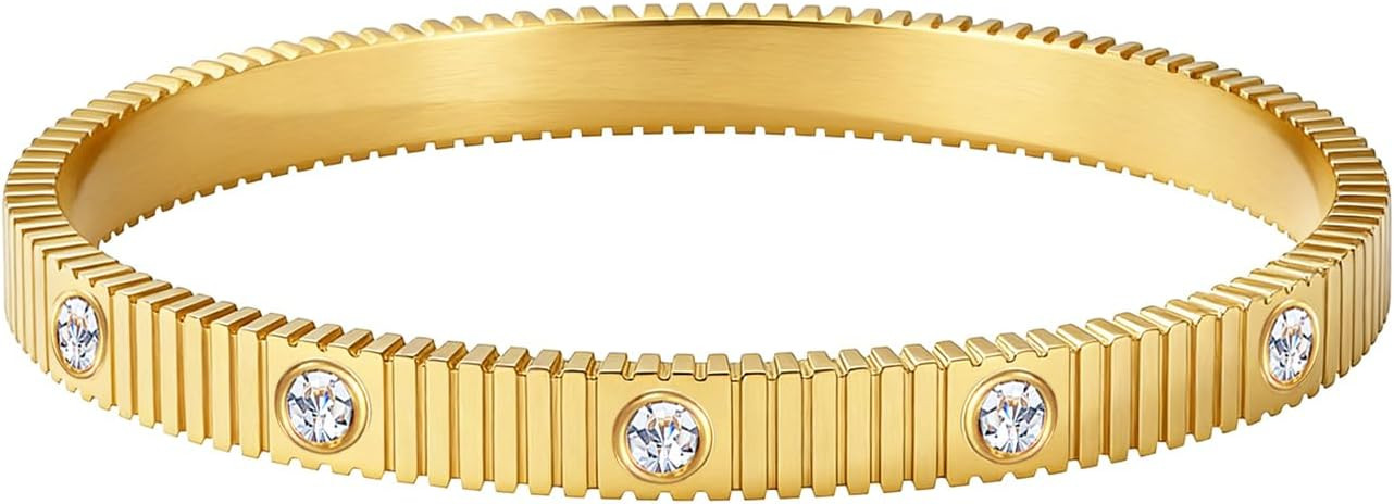 18K Gold Plated Love Bracelets for Women Stainless Steel Cuff Bangle Simple Durable Everyday Wear... | Amazon (US)