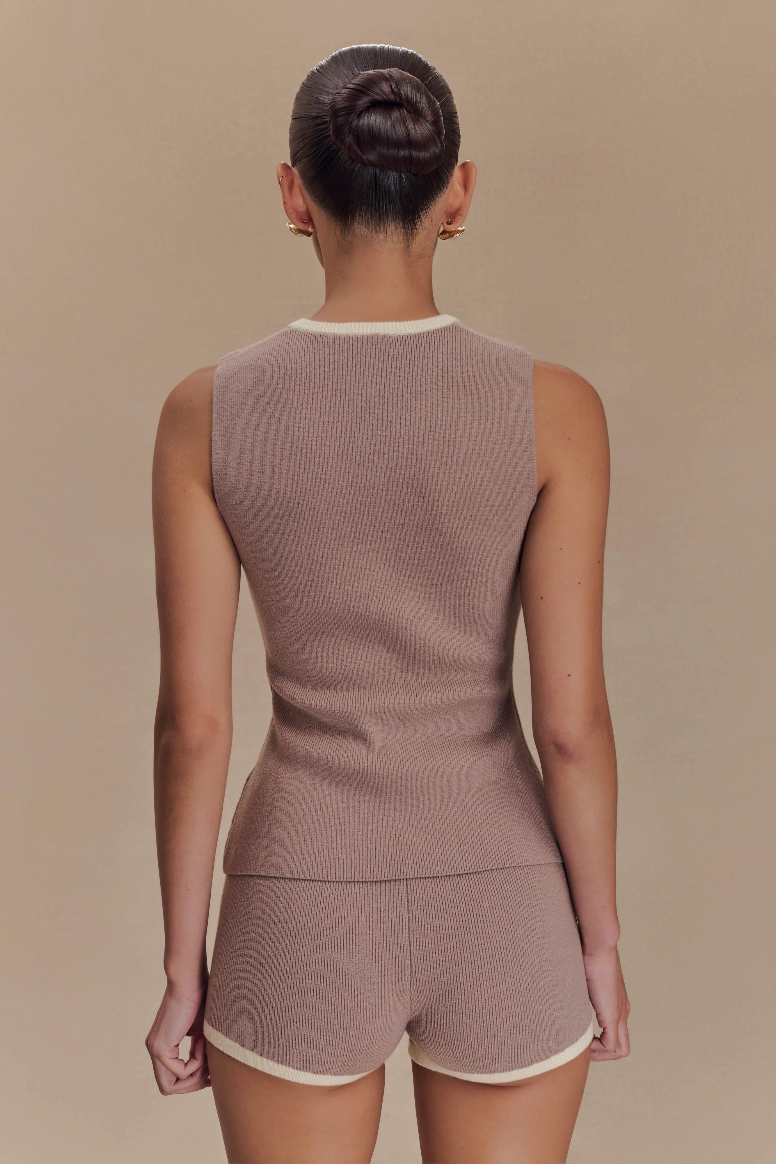 Contrast Knit Top - Pebble/Ivory | MESHKI US