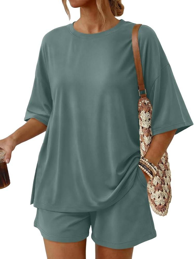 Trendy Queen 2 Piece Summer Set Oversized Top & Loose Fit Shorts with Pockets | Amazon (US)