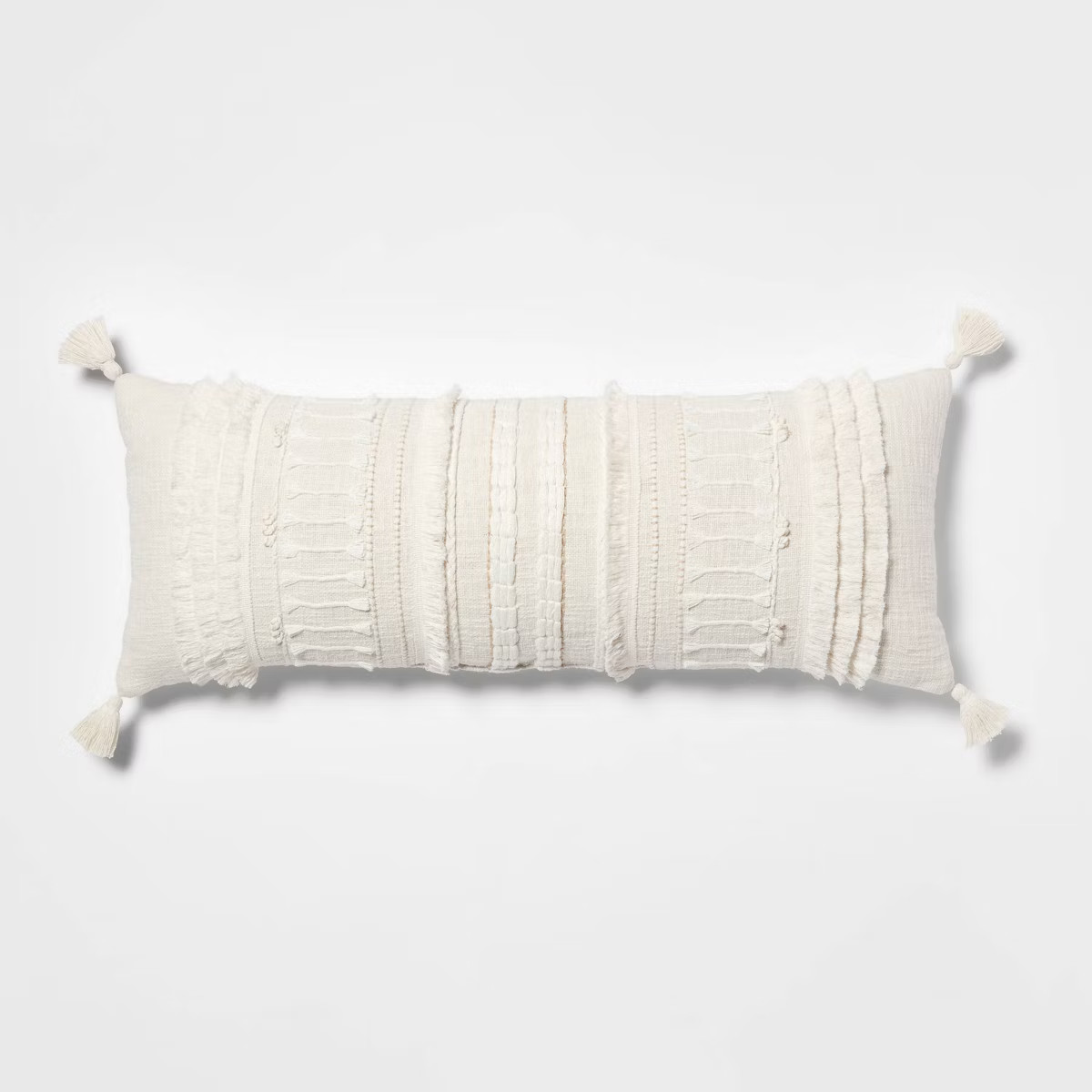 Oversized Oblong Woven Knotted Fringe Decorative Throw Pillow Natural - Threshold™: Cotton, Ind... | Target