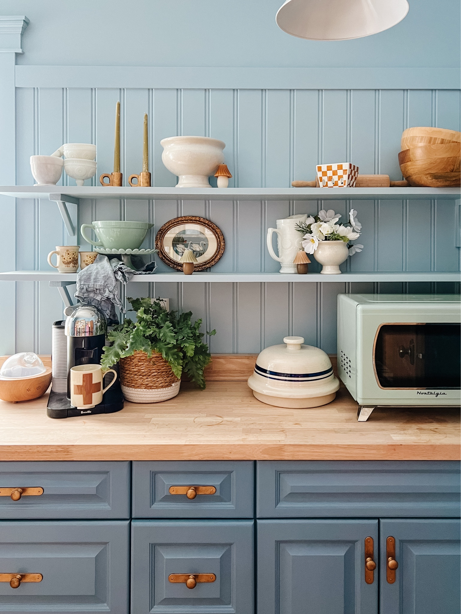 Blue modern cottage butlers pantry with retro microwave 

#LTKsalealert #LTKhome