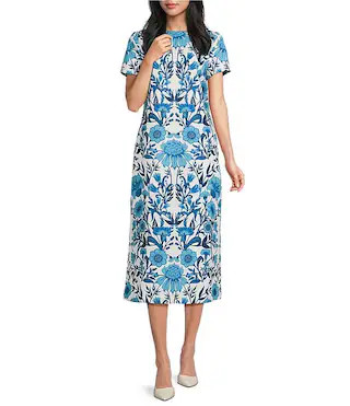 Mestiza New York Adria Floral Print Boat Neck Bow Detail Pocketed Column Midi Dress | Dillard's | Dillard's
