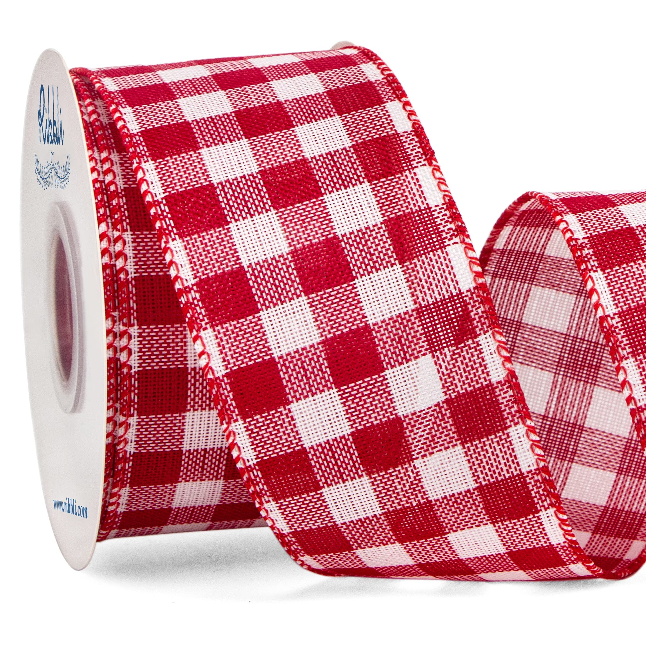 Ribbli Red and White Wired Ribbon, 2-1/2 Inch x 10 Yard, Buffalo Plaid Burlap, Patriotic Ribbon f... | Amazon (US)