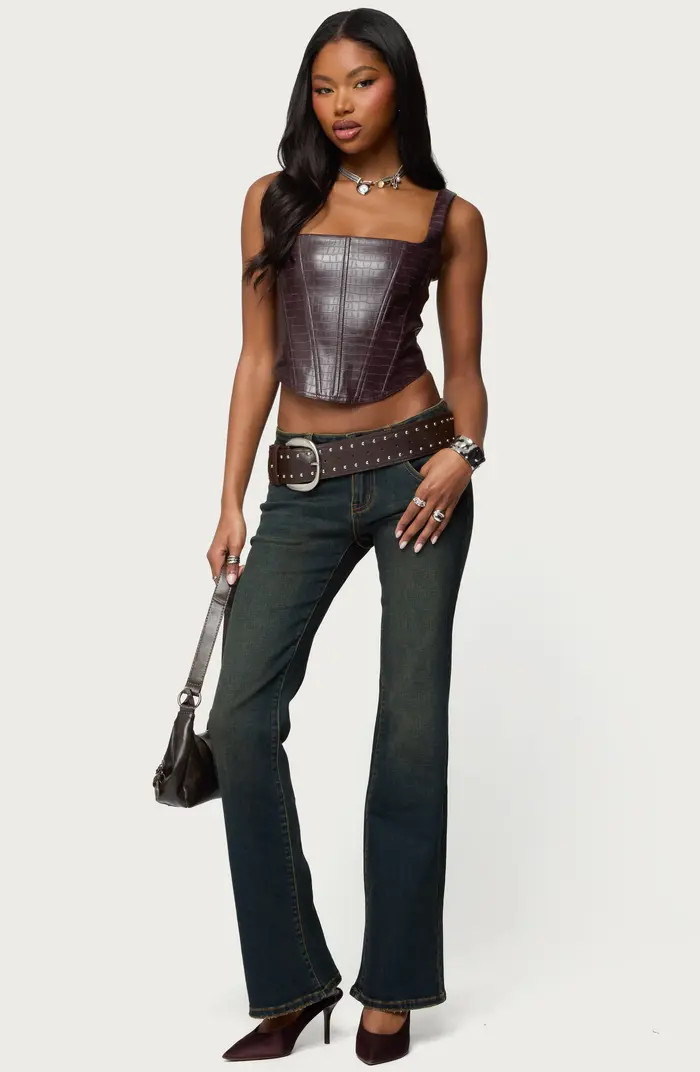 Shana Croc Embossed Faux Leather Corset Top | Nordstrom