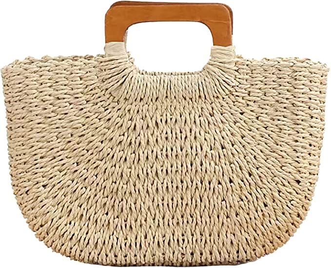 Rouhuhura Straw Beach Bag,Ladies Handmade Large Straw Tote Bag for Women Straw Handbag Hobo Summe... | Amazon (US)