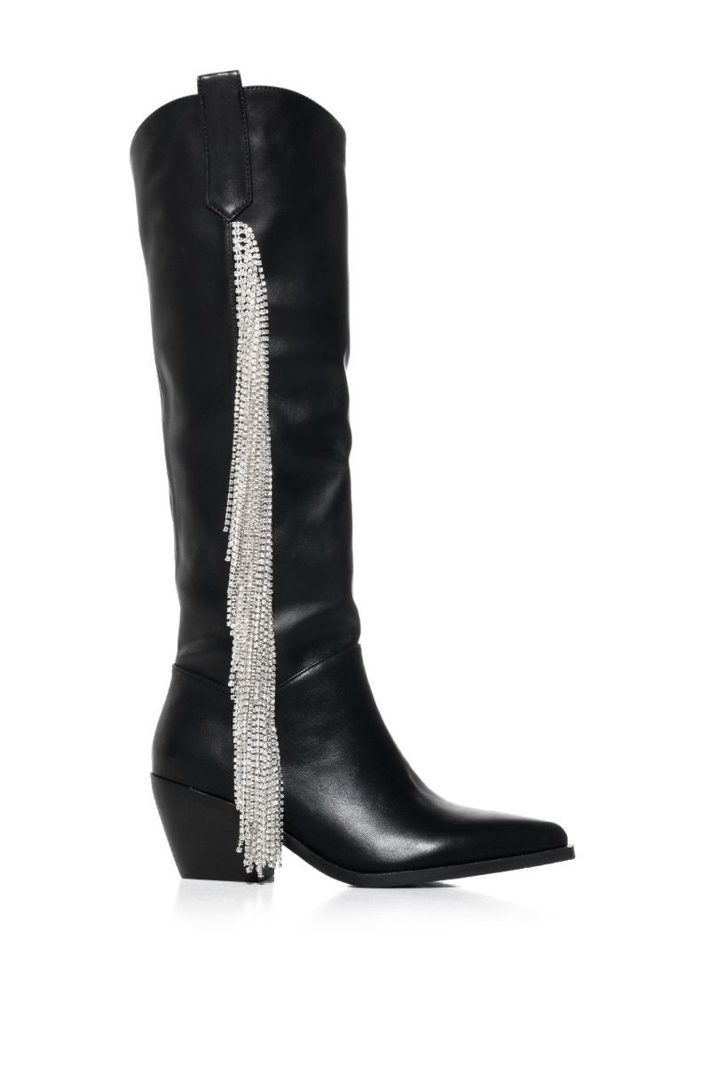 AZALEA WANG JOY DISTRICT DIAMOND FRINGE BLACK WESTERN BOOT | AKIRA