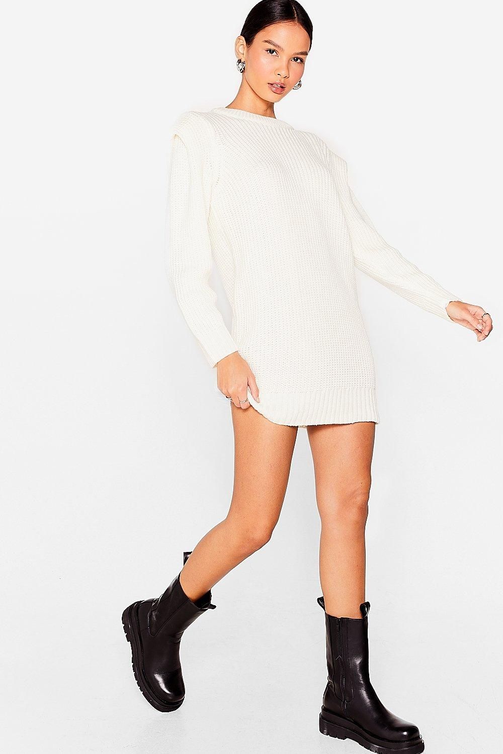 Womens Let Knit Happen Shoulder Pad Sweater Dress - Ivory | NastyGal (US & CA)