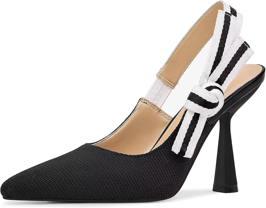 Slingback Heels for Women Closed Pointed Toe High Heels Bowknot Knitted Dress Work Wedding Pumps ... | Amazon (US)