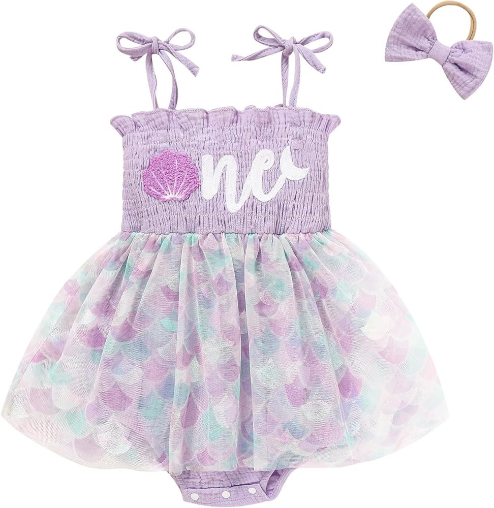 Baby Girl 1st Birthday Clothes One Year Old Tulle Romper Sleeveless Bodysuit Cake Smash Outfits | Amazon (US)