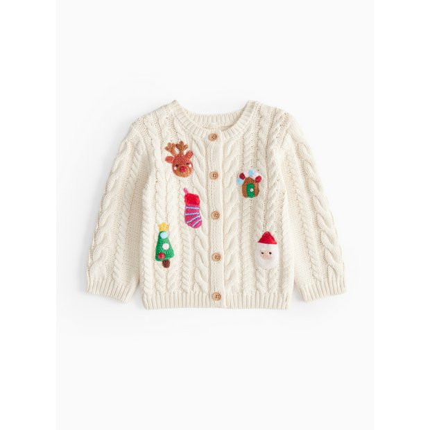 Cream Christmas Applique Cable Knit Cardigan 3-6 months | Tu Clothing