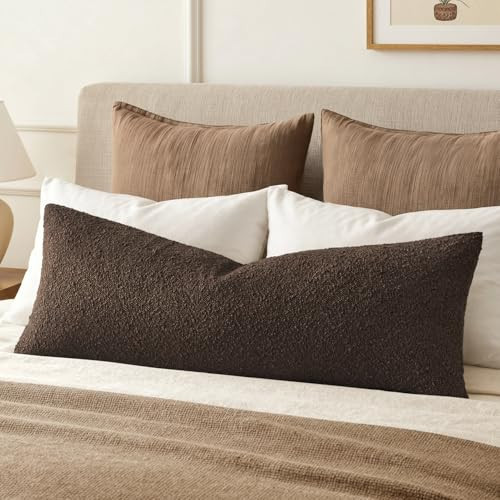 MIULEE Textured Boucle Lumbar Pillow Cover for Bed 14x36 Cocoa Brown | Amazon (US)