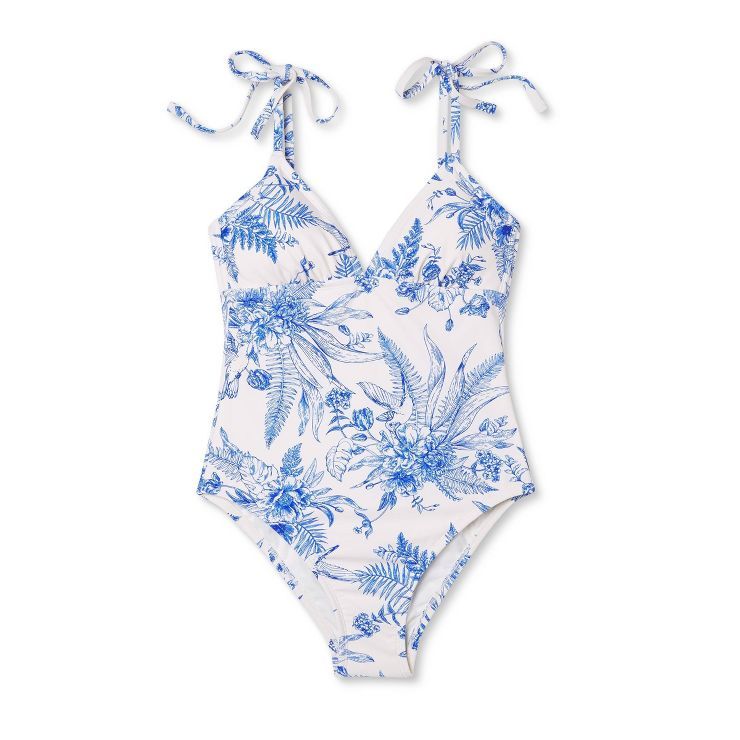 Women's Shoulder Tie Medium Coverage One Piece Swimsuit - Kona Sol™ Blue | Target