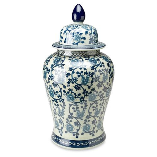 24" Vine Ginger Jar, Blue/Light Green | One Kings Lane