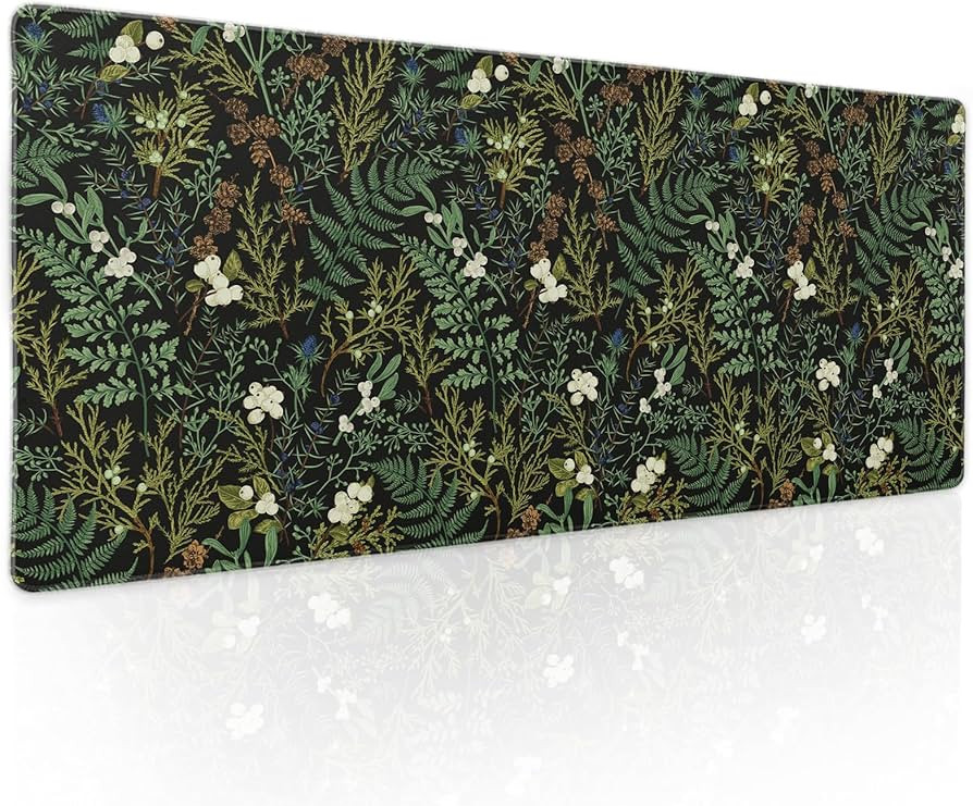 aportt Black Aesthetic Vintage Botanical Gaming Mouse Pad XL Cute Forest Green Plant Nature Flora... | Amazon (US)