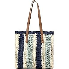 Striped Straw Tote Bags For Women, Summer Straw Purse Beach Woven Purses Vacation Large Summer Ha... | Amazon (US)